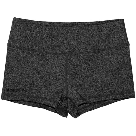 Front view of heather black 2.5-inch booty shorts