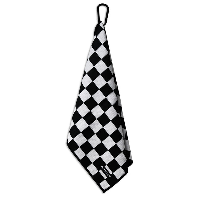 Hanging view of Utility Towel with 'Checker' graphic