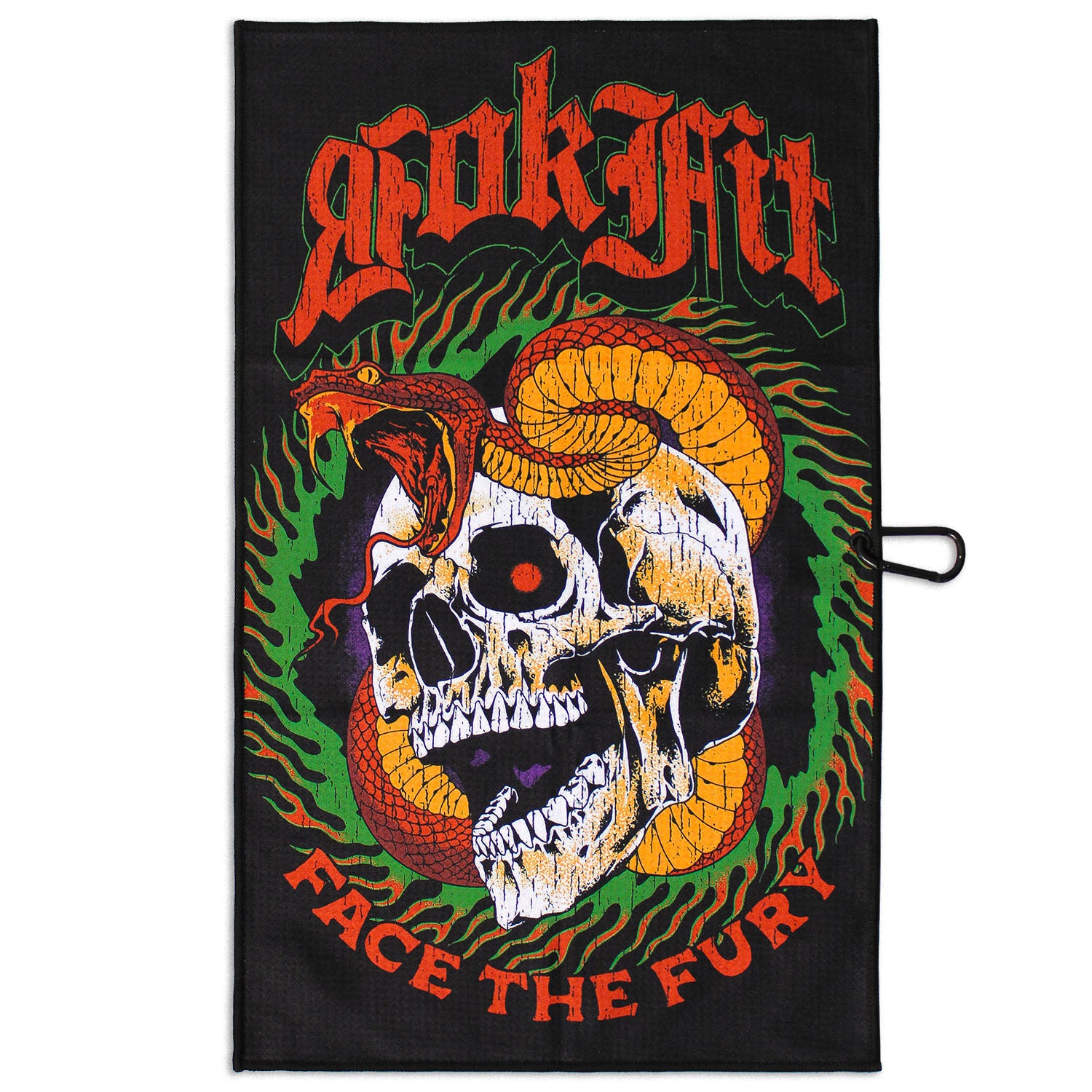 Front view of Utility Towel with 'Face The Fury' graphic