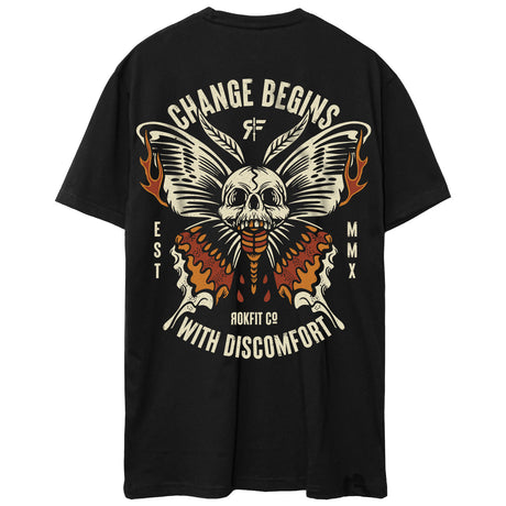 Back view of unisex black Active Tee with 'Change Begins With Discomfort' graphic
