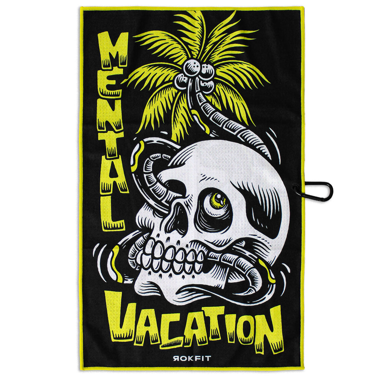Front view of Utility Towel with 'Mental Vacation' graphic