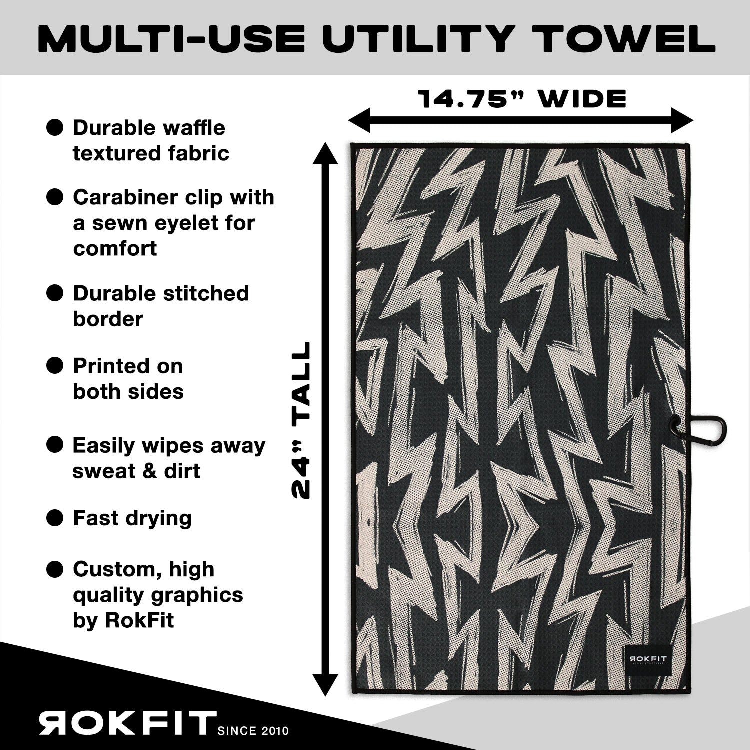 Utility Towel details showing 14.75-inches wide by 24-inches tall with 'Volt' graphic