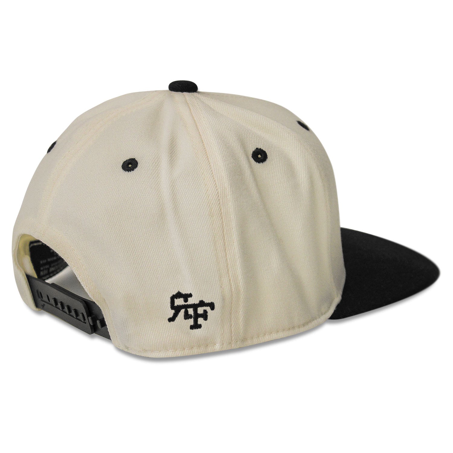 RF Logo Flexfit Snapback Hat | Cream & Black Flat Bill Cap – RokFit