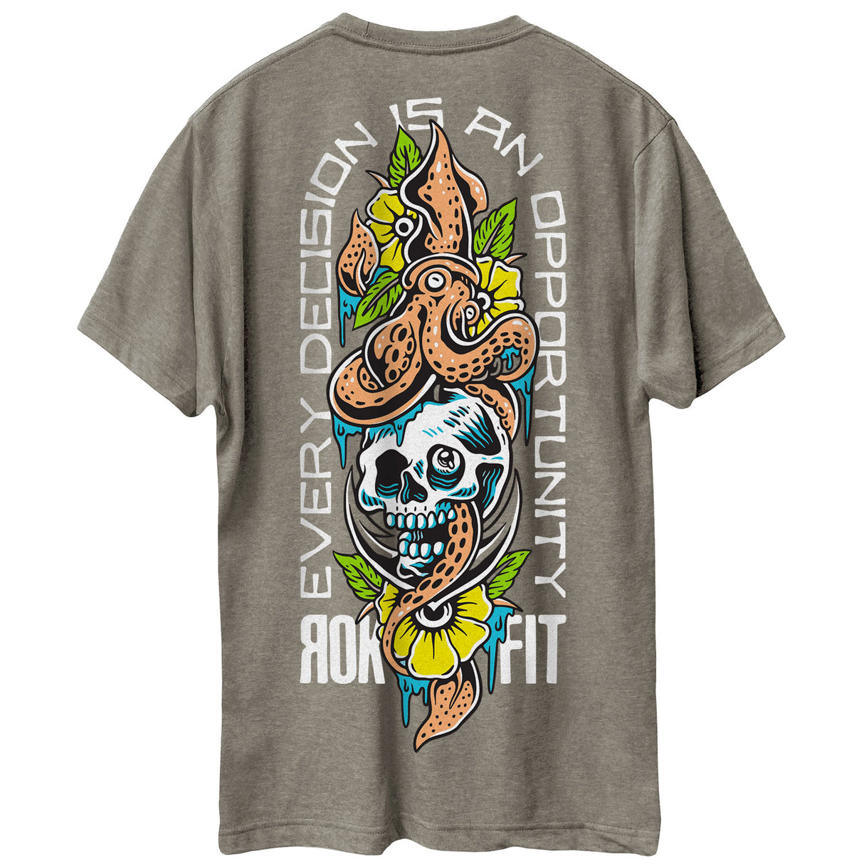 Back view of unisex Active Tee with 'Every Decision' graphic