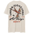 Back view of unisex heather sand Active Tee with 'Labor Conquers All Things' graphic