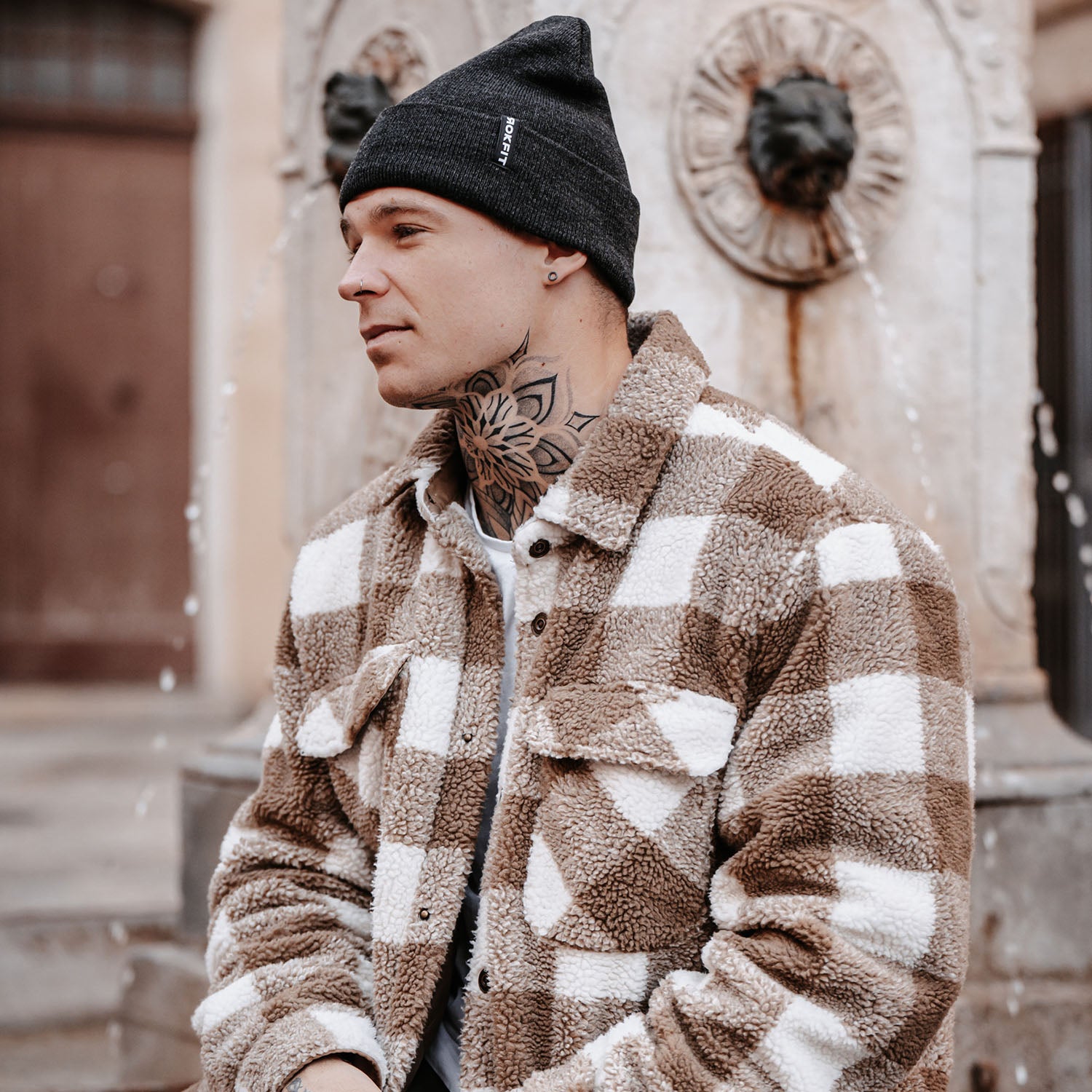 RokFit Logo - Heather Black - Cuffed Beanie