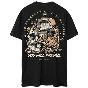 Back view of unisex black Active Tee with 'You Will Prevail' graphic